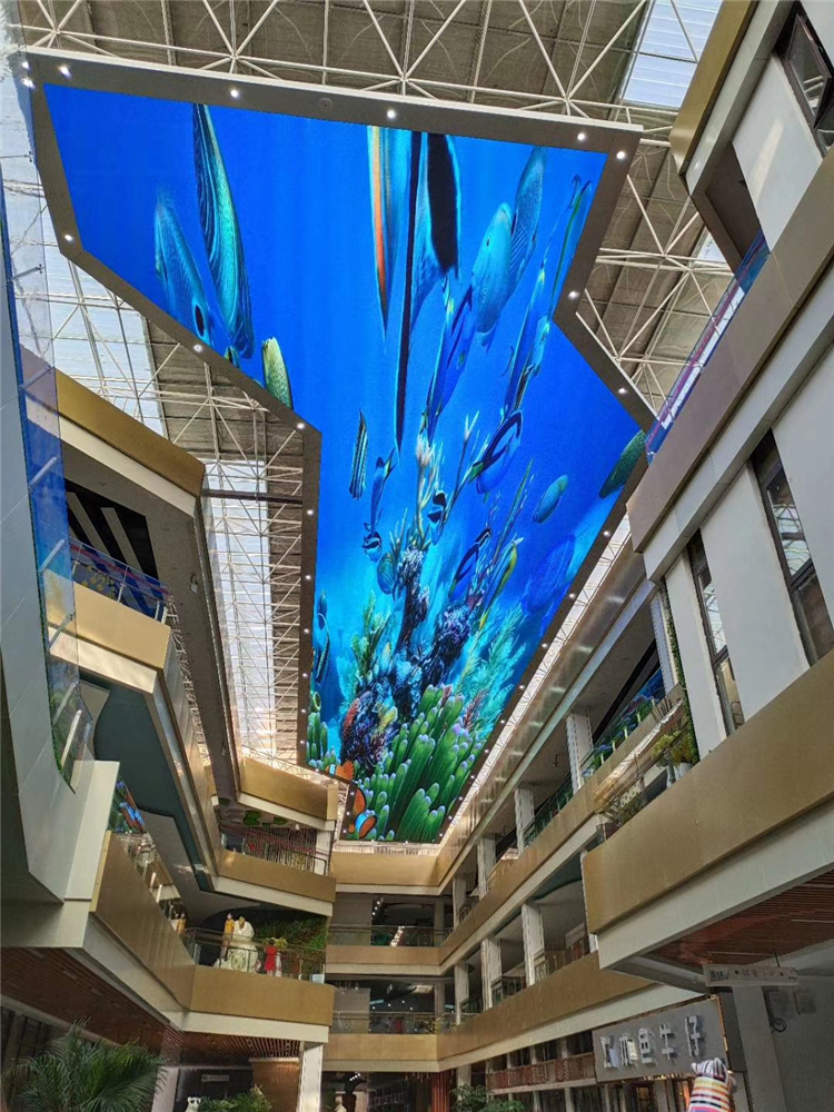 led天幕通常适用于大型建筑的天花板,例如星级酒店大堂,购物中心中庭