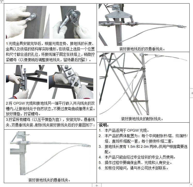 安装(安装前应确认所用接地线 夹 与光缆匹配)