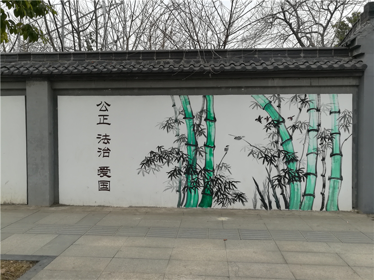 外墙手绘墙体彩绘南京街道社区文化墙插画简约水墨风格新视角墙绘艺术