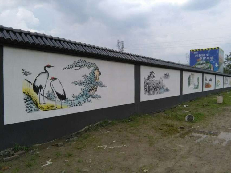 江苏南京浦口 工地围墙壁画 花鸟山水画墙面彩绘写字