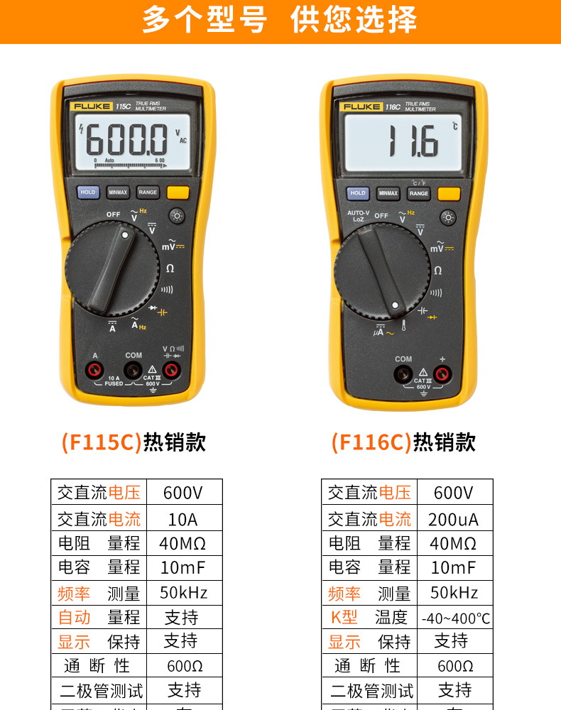 fluke福禄克数字万用表数字 高精度f115c/117c/f179c真有效值