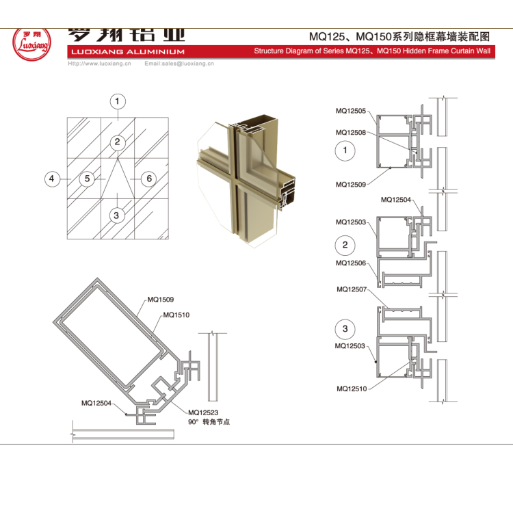 湖北罗翔工业铝型材 mq150系列幕墙铝型材加工厂家