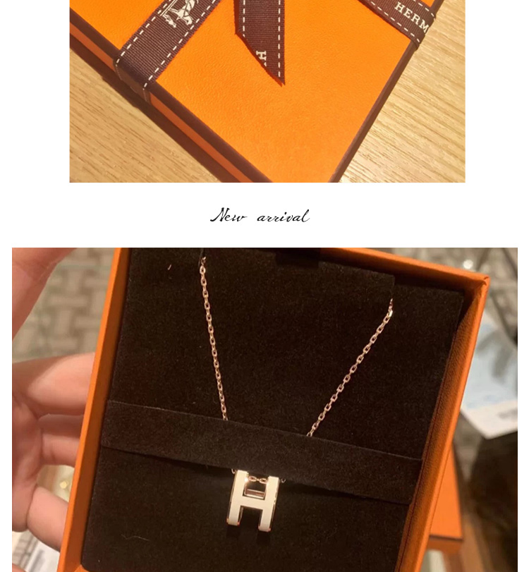 代购hermes爱马仕项链女h字母吊坠pop经典珐琅玫瑰金