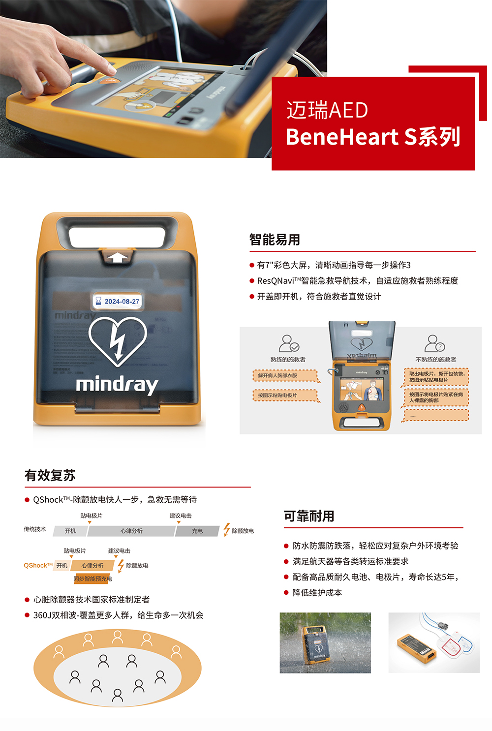 迈瑞aedbenehearts1心脏除颤器公共除颤仪半自动体外除颤器