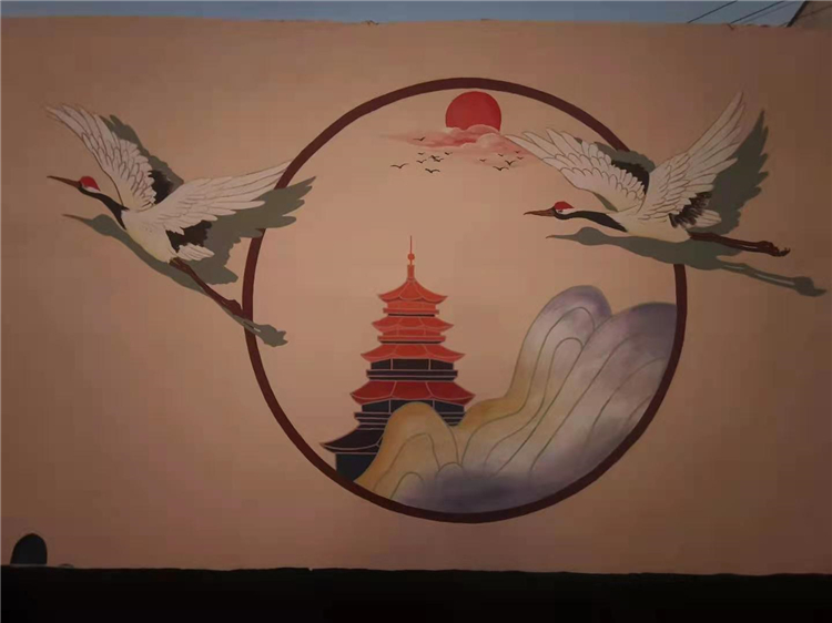 旭日东升 中式涂鸦壁画成品图