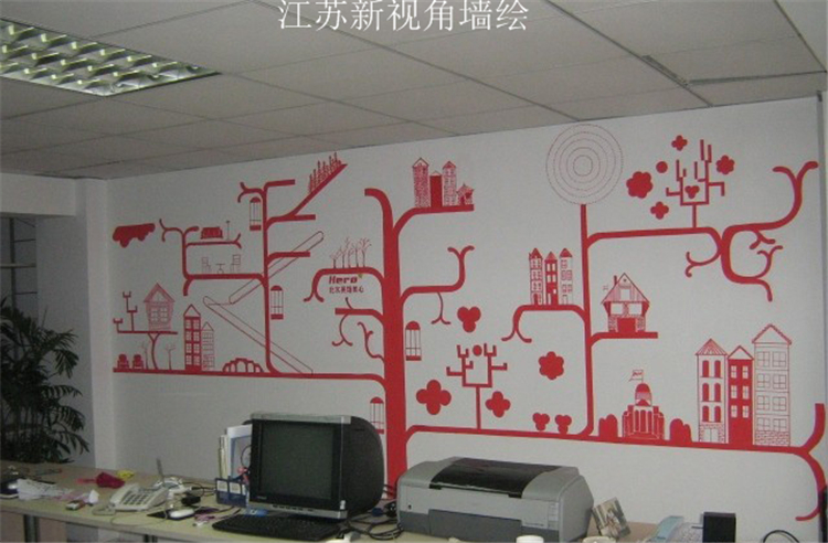 壁画涂鸦 景区创意涂鸦 墙体彩绘设计施工   新中式淡墨彩绘 办公室