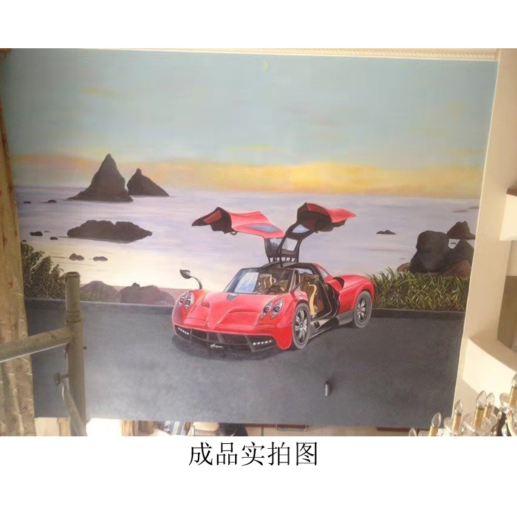 画室直供_墙体彩绘长城 手绘风景油画 大厅写实壁画
