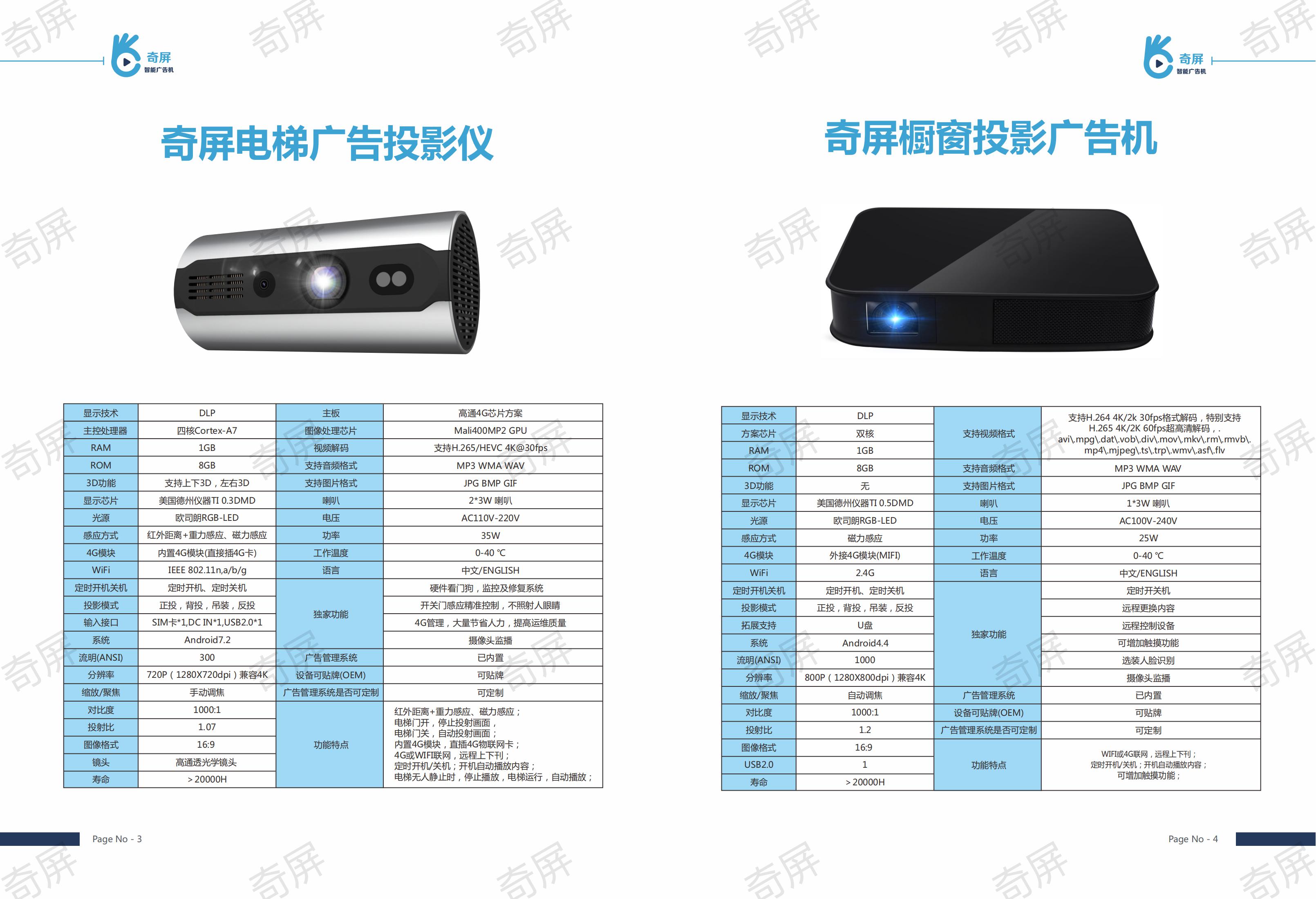 奇屏电梯投影广告机是一款针对电梯应用场景的投影广告机,严格按照