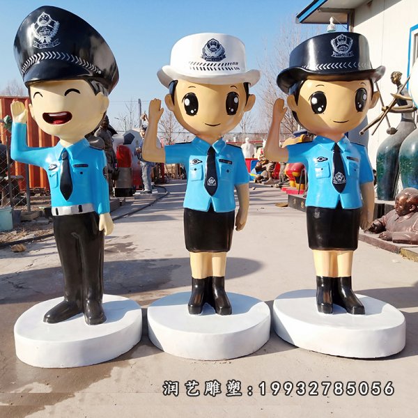 玻璃钢彩绘警察雕塑