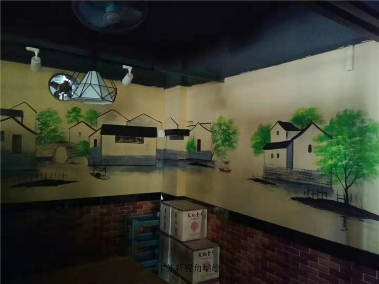 新视角餐厅墙面手绘画江阴小龙虾墙绘3d立体彩绘墙
