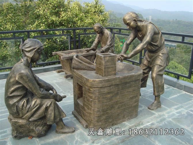 烘茶人物景观铜雕
