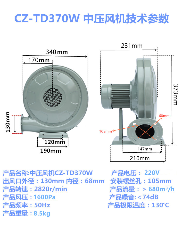 永成cztd550w220v炉灶中压离心式燃烧机锅炉鼓风机吹干中压风机