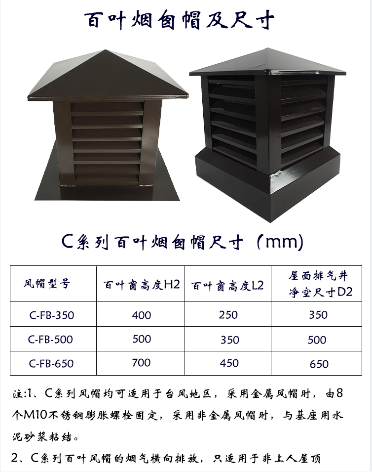 北京度假村屋顶用方形百叶风帽排烟排气帽装饰烟囱帽可定制