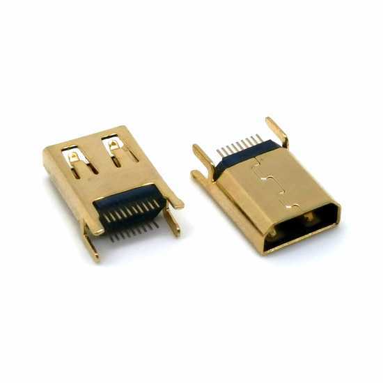 hdmi19p板上贴片母座带护套mini带pcb板铜壳镀金