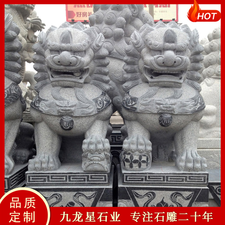 厂房门口石狮子摆放 石雕狮子寓意 公司大门摆放石狮子
