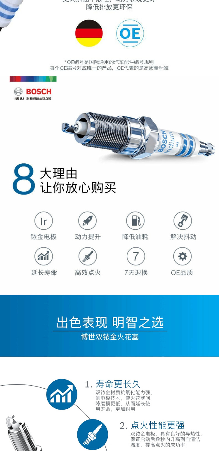 博世双铱金火花塞适配起亚k5智跑k2狮跑k3佳乐k4福瑞迪kx5秀尔k3s