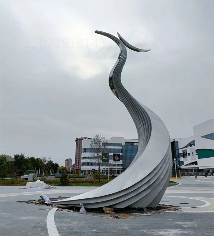 白城广场不锈钢镜面凤凰雕塑 金属抽象动物摆件