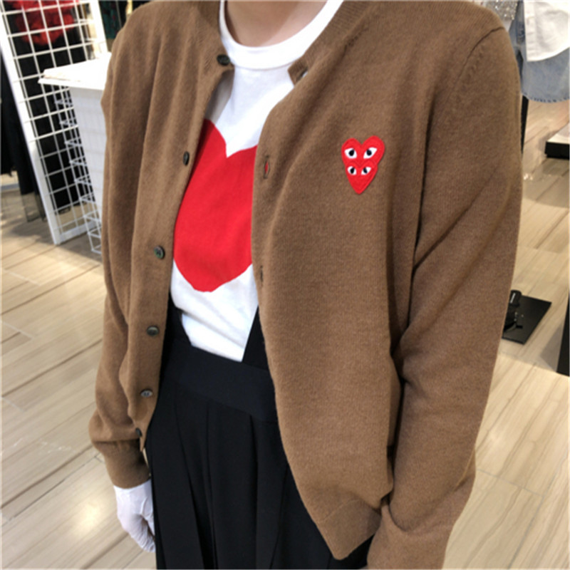 日本直邮川久保玲新款开衫羊毛衣cdgplay男女情侣款叠心针织衫潮