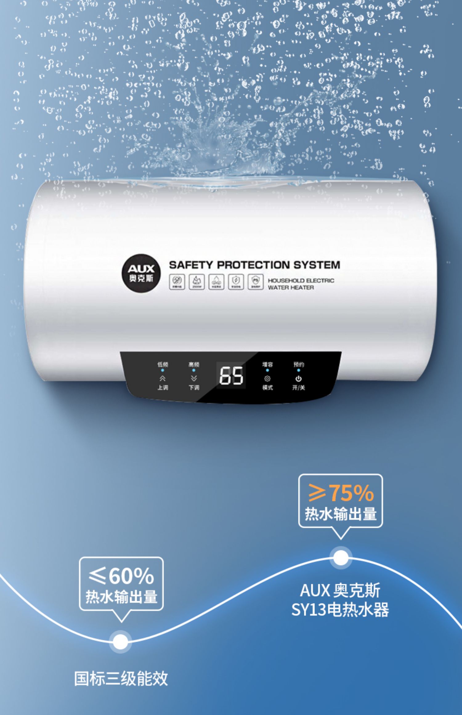 奥克斯储水式电热水器家用卫生间洗澡变频速热节能40l50升80l