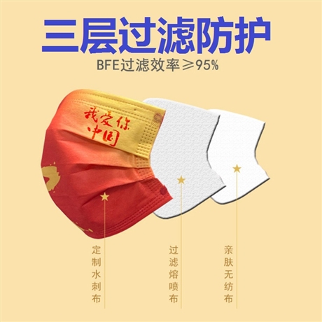 国潮口罩中国红口罩中国风外科口罩标准三层防护