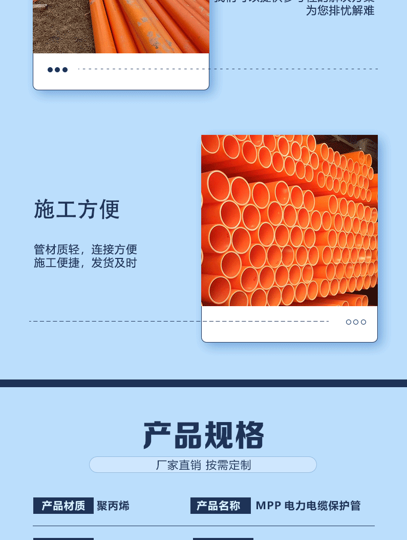 mpp电力管联塑mpp管mpp高压电缆保护管波纹管橘色电线管