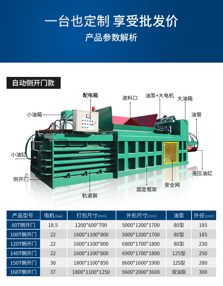 大型卧式废纸液压打包机塑料瓶半自动易拉罐打包机废旧纸箱压包机