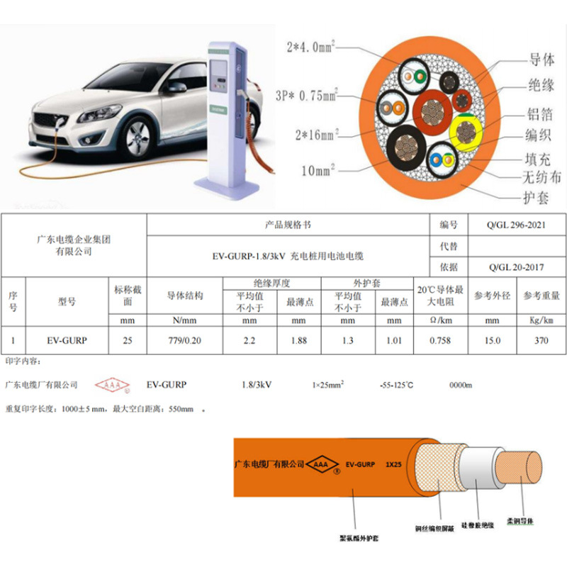 广东电缆ev充电桩电缆阻燃低烟无卤新能源电动汽车