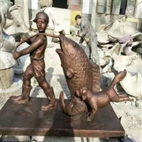 公园儿童钓鱼铜雕塑 铸铜儿童雕塑定制 设计纯铜儿童人物摆件