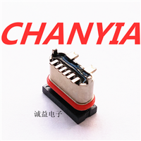 防水TYPE C母座6P贴板直立式-插贴混合固定