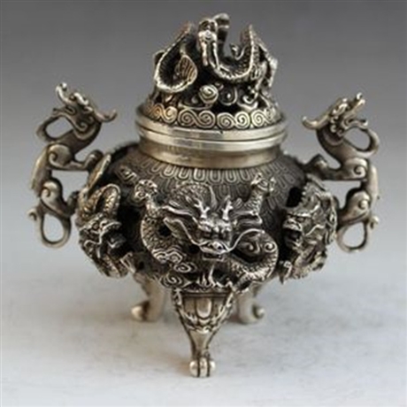 仿古双龙熏香香炉 纯铜九龙铜香炉 龙耳铜铸香炉摆件