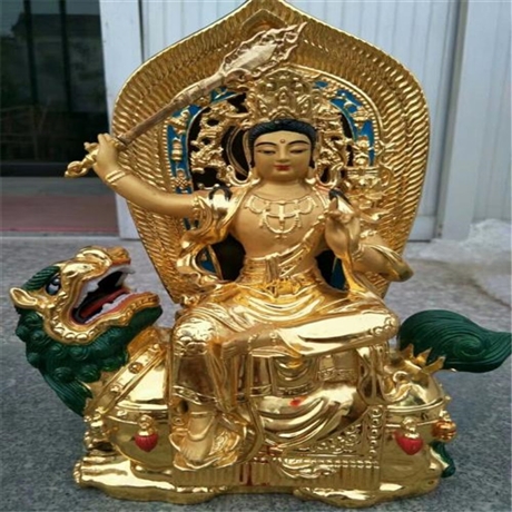 文殊普贤菩萨铜雕摆件 彩绘观音菩萨雕塑 铜佛像定制