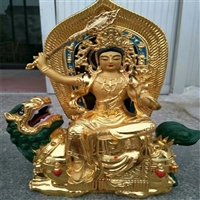 文殊普贤菩萨铜雕摆件 彩绘观音菩萨雕塑 铜佛像定制