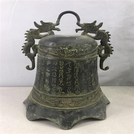 双龙挂耳铜钟雕塑 仿古青铜钟雕塑 世隆铜雕来图定制