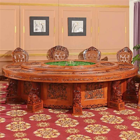 批发电动实木餐桌雕刻圆桌酒店中式餐桌家具种类齐全