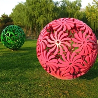 不锈钢梅兰竹菊镂空球雕塑 透光镂空圆球不锈钢雕塑