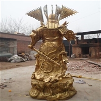 彩绘纯铜关公雕塑 铸铜关公桌摆 关公铜雕塑世隆制作