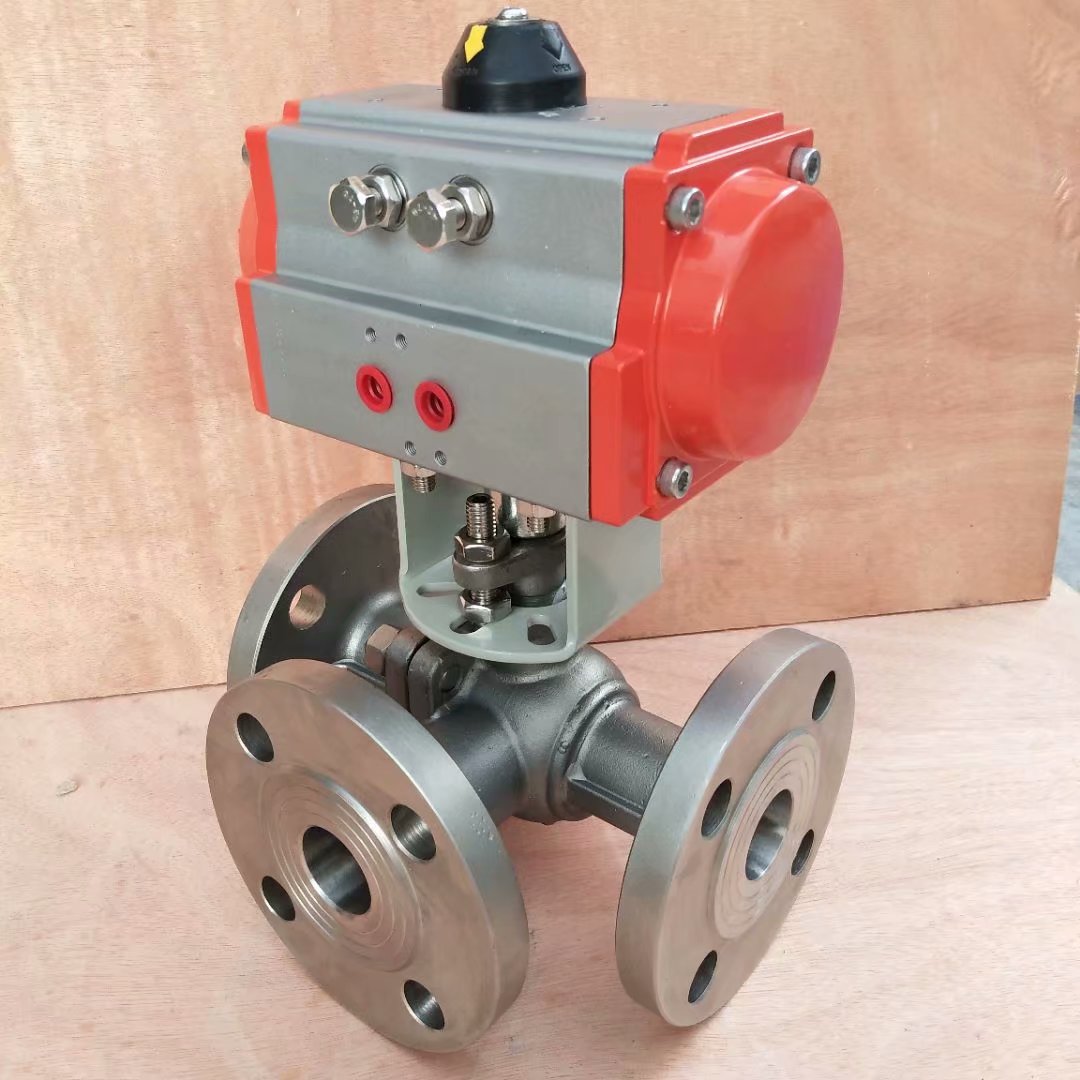 q644f-16p型气动三通球阀 l型不锈钢气动三通球阀 厂家直供