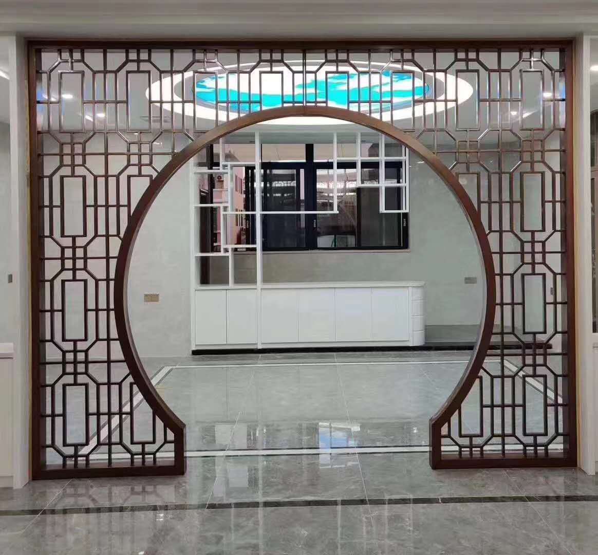 餐厅装饰屏风 中式花格 中式玄关 新中式屏风 木纹中式隔断