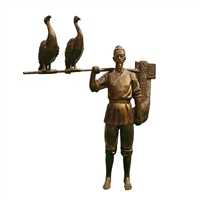 肇庆仿铜雕塑图片 卖鱼主题人物雕塑 玻璃钢情景小品