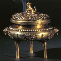 铜鎏金三足铜香炉 仿清朝铜炉 室内摆放檀香炉摆件