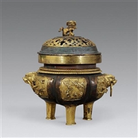 铜鎏金香炉花鸟香炉  家居办公室熏香香炉 世隆雕塑桌摆件