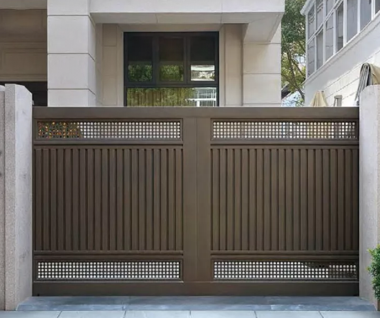 内置电机铝艺大门定制 内藏式铜门 内藏式无轨庭院门