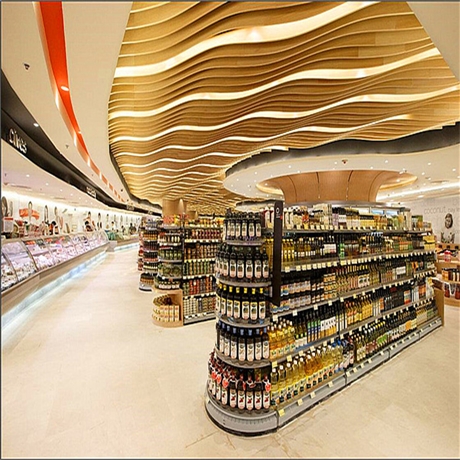 商场百货超市弧形铝方通吊顶造型铝方通效果