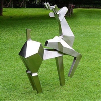 不锈钢切面鹿雕塑，几何造型不锈钢鹿雕塑