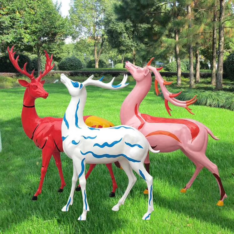 玻璃钢彩绘动物雕塑 园林景观动物小品