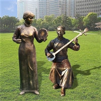 民俗雕塑小品，玻璃仿铜民俗人物雕塑