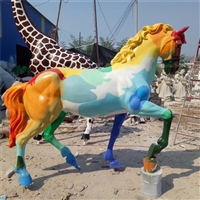 玻璃钢彩绘马雕塑，彩绘动物雕塑小品