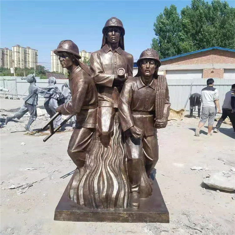 消防人物雕塑 玻璃仿铜消防员雕塑