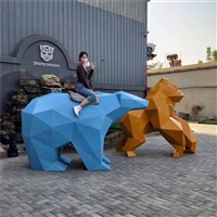 不锈钢切面熊雕塑 立体几何熊不锈钢雕塑
