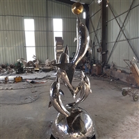 不锈钢海豚雕塑，水景雕塑小品